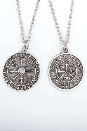 2'li Viking Pusula - Viking Sembolleri Erkek Kadın Kolye Seti 925 Ayar Gümüş Kaplama