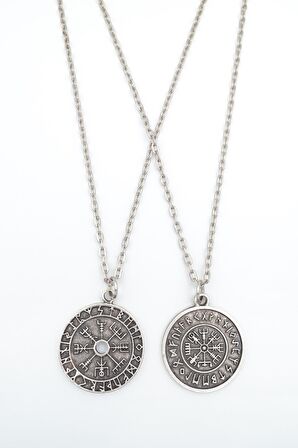 2'li Viking Pusula - Viking Sembolleri Erkek Kadın Kolye Seti 925 Ayar Gümüş Kaplama