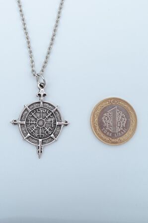 2'li Viking Pusula Erkek Kadın Kolye Seti 925 Ayar Gümüş Kaplama