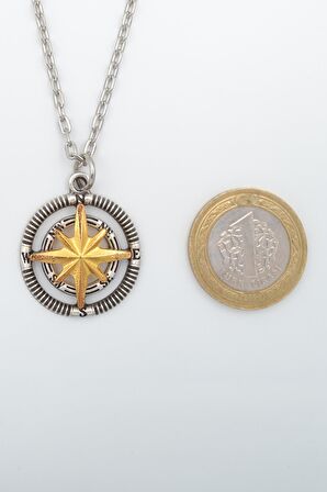 2'li Pusula Kutup Yıldızlı - Viking Pusula Erkek Kadın Kolye Seti 925 Ayar Gümüş Kaplama