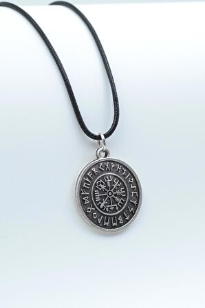 Vegvisir Viking Pusulası Kolye Deri İp Kolye Gümüş Kaplama Erkek Kadın Kolye
