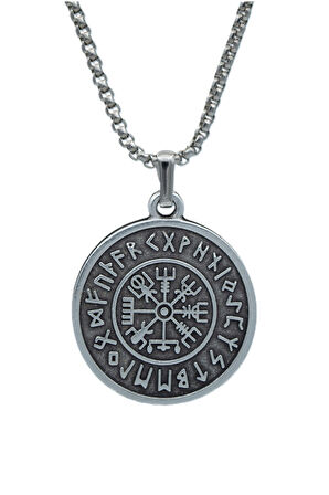 Viking Pusulası Vegvisir Örme Zincir Kolye - Gümüş Kaplama - Erkek Kadın Kolye - No:1573