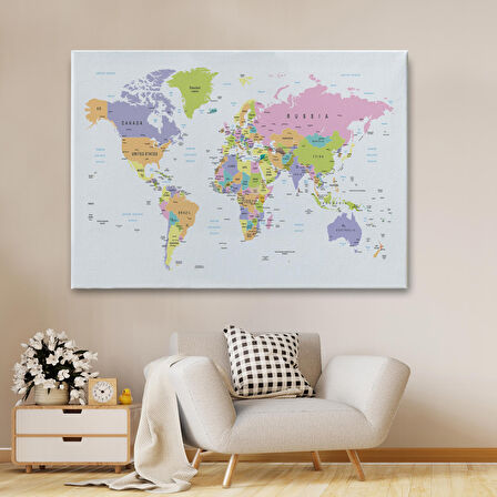 Harita Sepeti Dünya Haritası Dekoratif Kanvas Tablo 1064