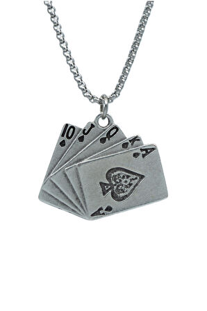 Poker İskambil Örme Zincir Kolye - Gümüş Kaplama - Erkek Kadın Kolye - No:1318