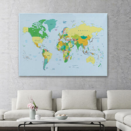 Harita Sepeti Dünya Haritası Meridyenli Dekoratif Kanvas Tablo 1065