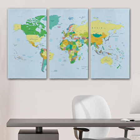 Harita Sepeti Dünya Haritası Meridyenli Dekoratif Kanvas Tablo 1065