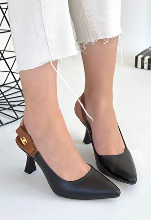 Toran Siyah Cilt Topuklu Ayakkabı