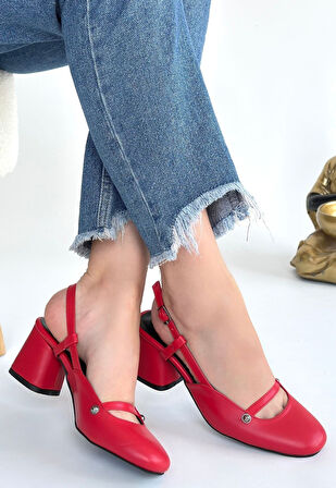 Jecci Kırmızı Cilt Topuklu Ayakkabı