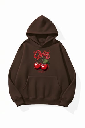 Unisex Yumuşak Dokulu Retro Cherry Baskılı Tasarım Oversize 3 İplik Hoodie Sweatshirt