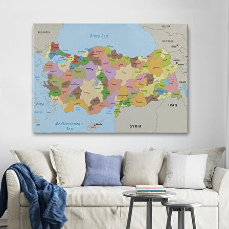 Harita Sepeti Kanvas Türkiye Haritası Komşulu Ülkeli Dekoratif 1067