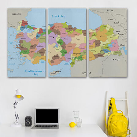 Harita Sepeti Kanvas Türkiye Haritası Komşulu Ülkeli Dekoratif 1067