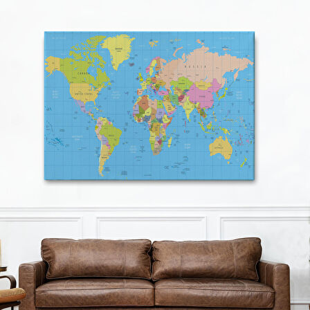 Harita Sepeti Dünya Haritası Meridyenli Dekoratif Kanvas Tablo 1068