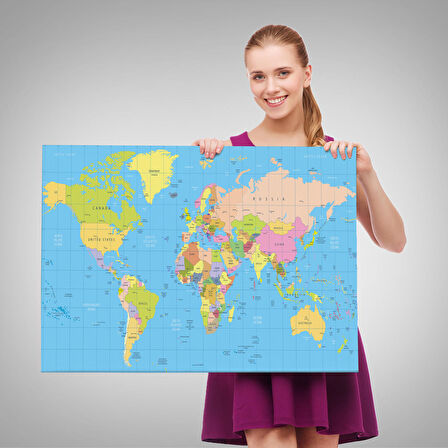 Harita Sepeti Dünya Haritası Meridyenli Dekoratif Kanvas Tablo 1068