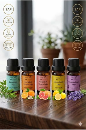 %100 Lavanta yağı, Portakal yağı, Limon yağı, Greyfurt Yağı, Çay ağacı uçucu yağı - 5x10ml