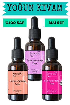 Havuç Tohumu Yağı, Nar çekirdeği Yağı ve Üzüm Çekirdeği Yağı 3 x 20 ml - %100 Soğuk Sıkım Saf