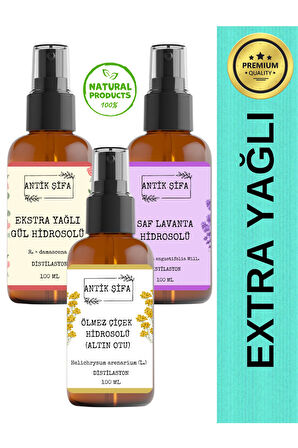 Ölmez Çiçek, Gül Ve Lavanta Suyu (3 X 100ML) -doğal Hidrosol Seti