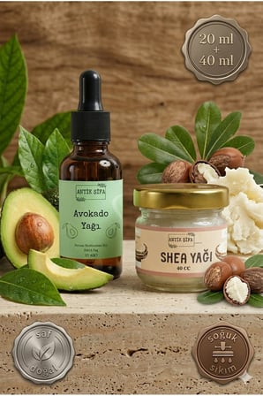 Shea Yağı (40 ml) +Avokado yağı (20 ml) - Doğal Saf Soğuk Sıkım Yağ Seti Karite Butter