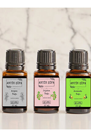 Doğal Saç Bakım Seti, 3'lü Soğuk Sıkım Yağ Seti - (ARGAN YAĞI, AVOKADO YAĞI , JOJOBA YAĞI) 3x 20ml
