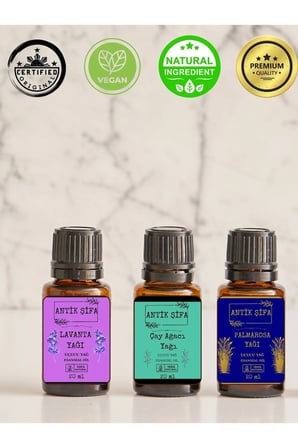 zindelik uçucu yağ set - 3 x 20 ml set ( çay ağacı, lavanta , palmarosa uçucu yağları)