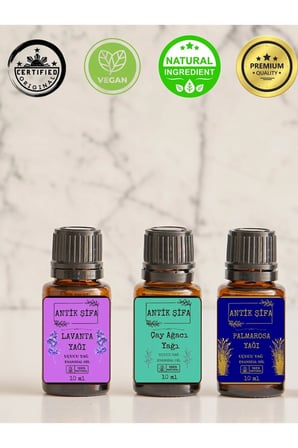 zindelik uçucu yağ set - 3 x 10 ml set ( çay ağacı, lavanta , palmarosa uçucu yağları)