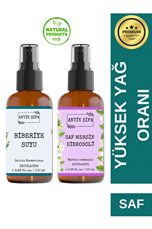 Biberiye Suyu Ve Mersin Suyu Seti - Yenilen Hidrosol Seti (2X100ML) %100 Seyreltilmemiş, Doğal