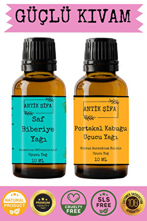 Biberiye Yağı ve Portakal Kabuğu Uçucu Yağı (10ml + 10 ml)- %100 Saf Seyreltilmemiş