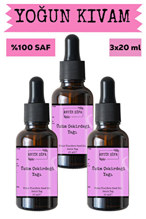 Üzüm Çekirdeği Yağı (3 X 20 ML)-%100 Seyreltilmemiş, Doğal Soğuk Sıkım Sabit Yağ