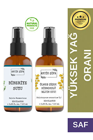 Biberiye Suyu Ve Ölmez Çiçek Suyu Seti - Gergin Hidrosolü Seti (2X100ML)