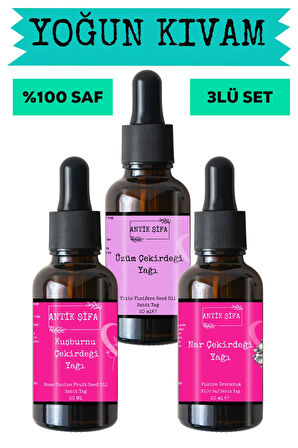 Kuşburnu Çekirdeği, Üzüm Çekirdeği Ve Nar Çekirdeği Yağı (3X20ML)-%100 Saf Doğal Sabit Yağ Seti