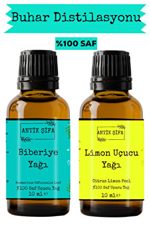 Biberiye Yağı ve Limon Kabuğu Uçucu Yağı (10ml + 10 ml)- %100 Saf Seyreltilmemiş