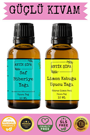 Biberiye Yağı ve Limon Kabuğu Uçucu Yağı (10ml + 10 ml)- %100 Saf Seyreltilmemiş