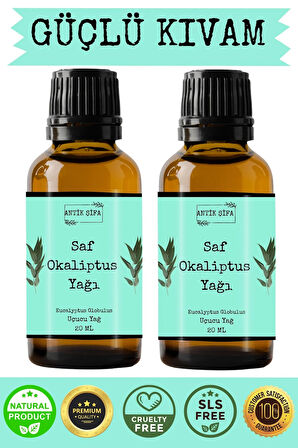%100 Saf Okaliptus Uçucu Yağı - 2x20 Ml (seyreltilmemiş)