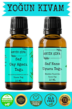 %100 Saf Çay Ağacı Uçucu Yağı ve Nane Uçucu Yağı - (10ml + 10ml)