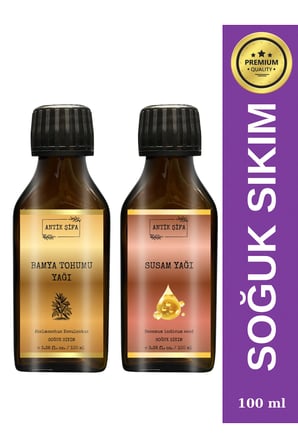 Susam yağı ve Bamya Tohumu Yağı (100+100 ml) - Doğal Saf Seyreltilmemiş Soğuk Sıkım Susam Yağ