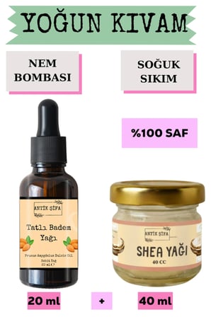 Shea Yağı (40 ml) + Tatlı Badem Yağı (20 ml) - Doğal, Soğuk Sıkım, Saf Yağ Seti Karite Butter