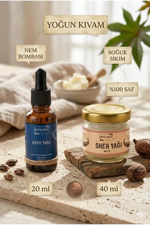 Shea Yağı (40 ml) +Hint yağı (20 ml) - Doğal Saf Soğuk Sıkım Yağ Seti Karite Butter
