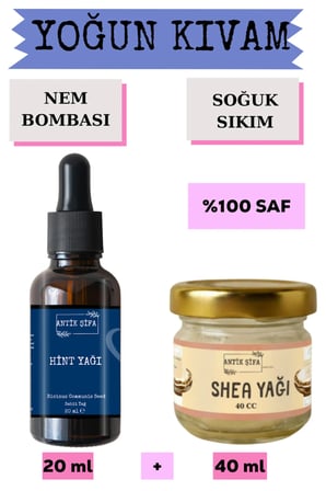 Shea Yağı (40 ml) +Hint yağı (20 ml) - Doğal Saf Soğuk Sıkım Yağ Seti Karite Butter