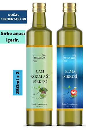 Çam Kozalağı Sirkesi ve Elma Sirkesi ( 250 ml + 250 ml ) - Doğal Fermente