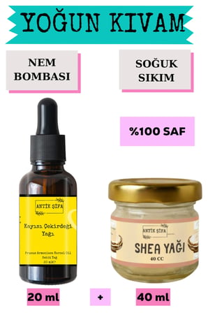 Shea Yağı (40 ml) + Kayısı çekirdeği Yağı (20 ml) - Doğal, Soğuk Sıkım, Saf Yağ Seti Karite Butter