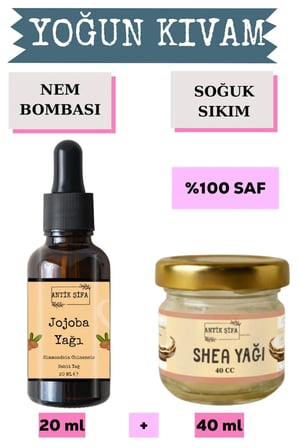 Shea Yağı (40 ml) + Jojoba yağı (20 ml) - Doğal Soğuk Sıkım Saf Yağ Seti Karite Butter