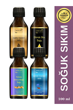 Bamya Tohumu Yağı, Kabak Çekirdeği Yağı, çörek otu yağı, Keten Tohumu Yağı (4x100ml) - Soğuk Sıkım