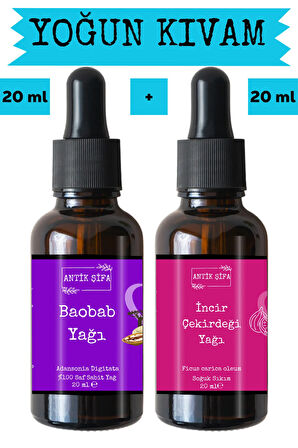 Baobab Yağı ve İncir Çekirdeği Yağı (20ml + 20ml) -%100 Doğal Soğuk Sıkım Yüz Yogası Yağı Seti