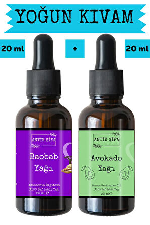 Baobab Yağı ve Avokado Yağı (20ml + 20ml) -%100 Doğal Soğuk Sıkım Yüz Yogası Yağı Seti