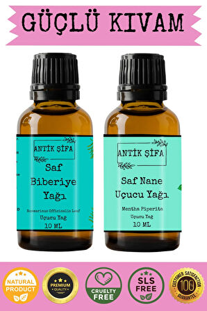 Biberiye Yağı ve Nane Uçucu Yağı (10ml + 10 ml)- %100 Saf Seyreltilmemiş