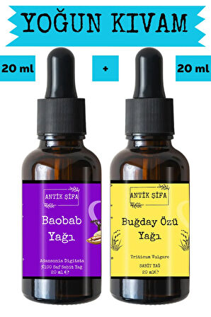 Baobab Yağı ve Buğday Yağı (20ml + 20ml) -%100 Doğal Soğuk Sıkım Yüz Yogası Yağı Seti
