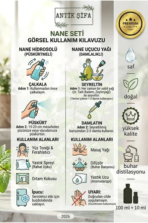%100 Saf Nane Uçucu Yağı ve Nane Suyu ( 10 ml + 100ml)