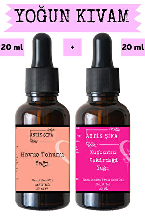 Havuç Tohumu Yağı ve Kuşburnu Çekirdeği Yağı 2 x 20 ml - %100 Soğuk Sıkım Saf