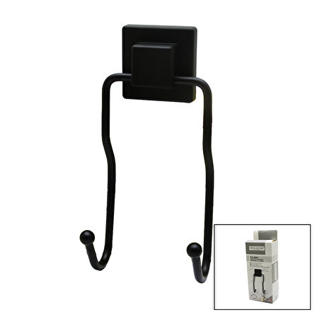 SİYAH - 2Lİ METAL SARKIK ASKI KARE GÜÇLÜ YAPIŞKANLI 8X9X19CM 