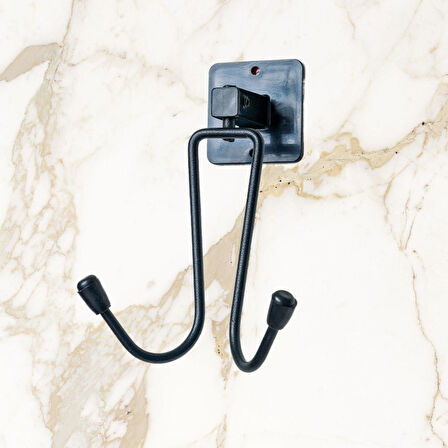 Kendiliğinden Yapışkanlı Siyah Paslanmaz Metal Bornoz ve Havlu Askılığı 