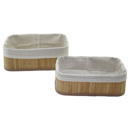 2Lİ   DİKDÖRTGEN   BAMBU KENAR  ORGANİZER SEPET AHŞAP ALTLIK - BEZLİ 19X27X10CM - 15X24X8CM 
